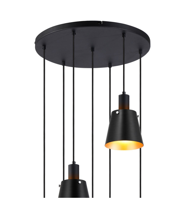 Greenport 58cm Round Pendant 16cm x 14cm Shade 7 Light E27 Sand Black/Black/Gold Metal Shade-5