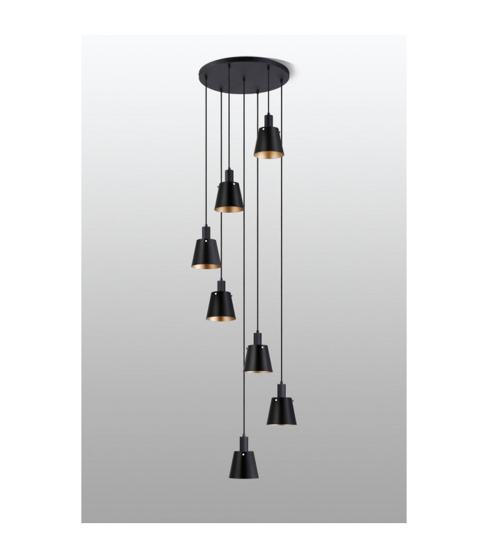 Greenport 58cm Round Pendant 16cm x 14cm Shade 7 Light E27 Sand Black/Black/Gold Metal Shade-8