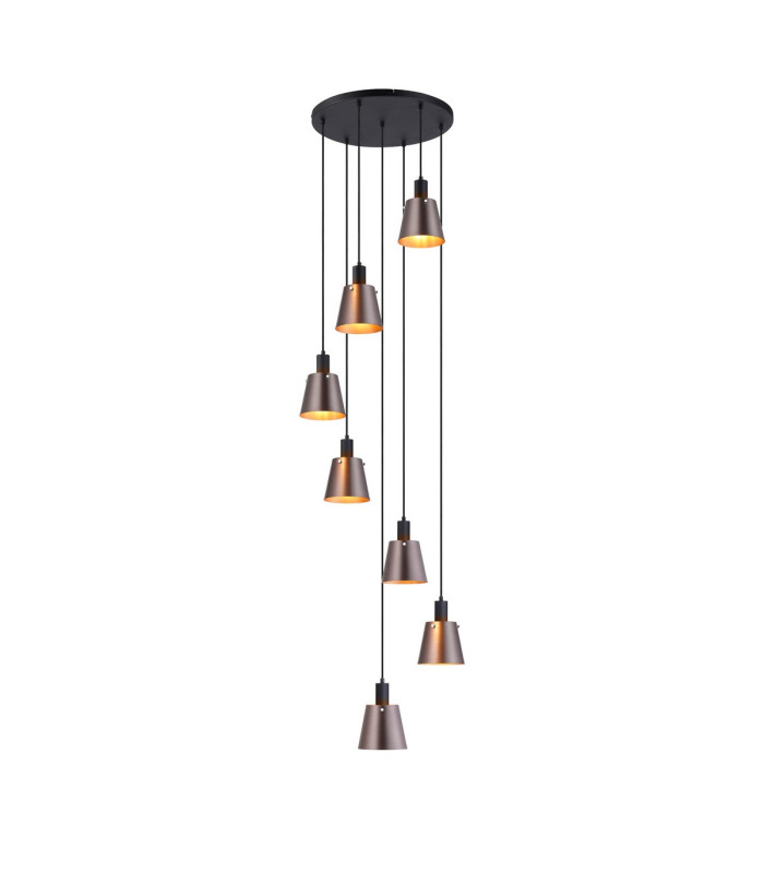 Greenport 58cm Round Pendant 16cm x 14cm Shade 7 Light E27 Sand Black/Brown/Copper Metal Shade-1