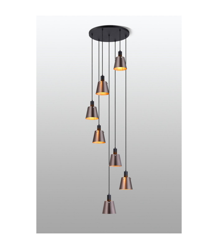 Greenport 58cm Round Pendant 16cm x 14cm Shade 7 Light E27 Sand Black/Brown/Copper Metal Shade-3