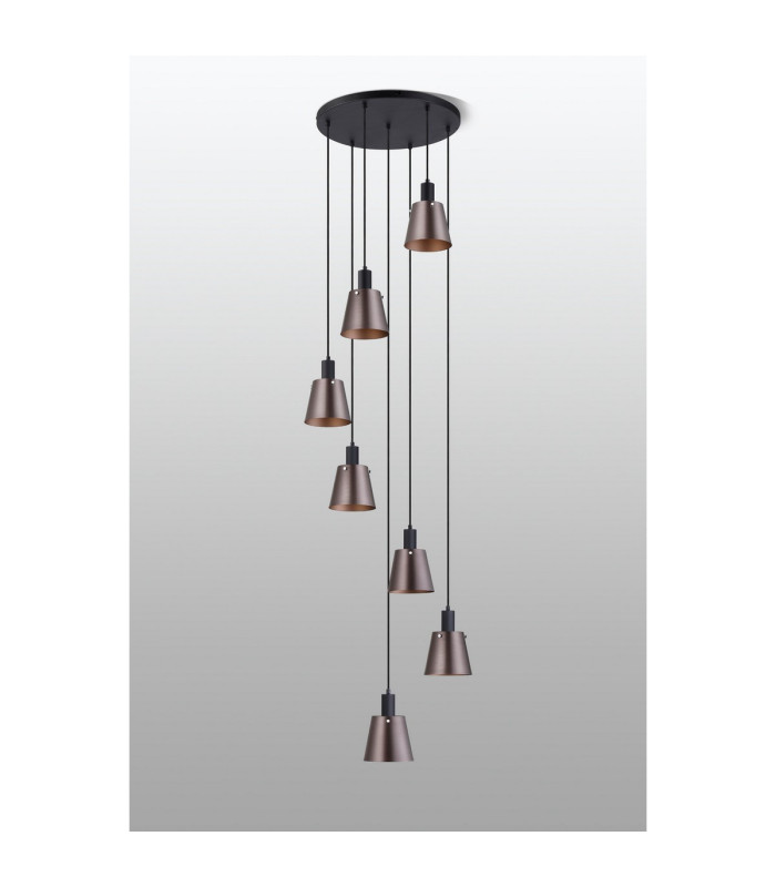 Greenport 58cm Round Pendant 16cm x 14cm Shade 7 Light E27 Sand Black/Brown/Copper Metal Shade-8
