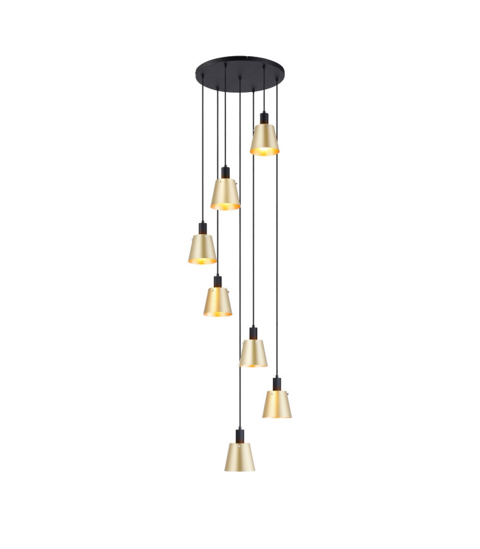 Greenport 58cm Round Pendant 16cm x 14cm Shade 7 Light E27 Sand Black/Brass/Gold Metal Shade-1