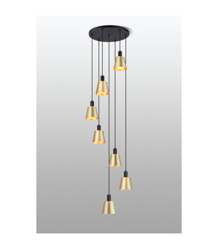 Greenport 58cm Round Pendant 16cm x 14cm Shade 7 Light E27 Sand Black/Brass/Gold Metal Shade-3