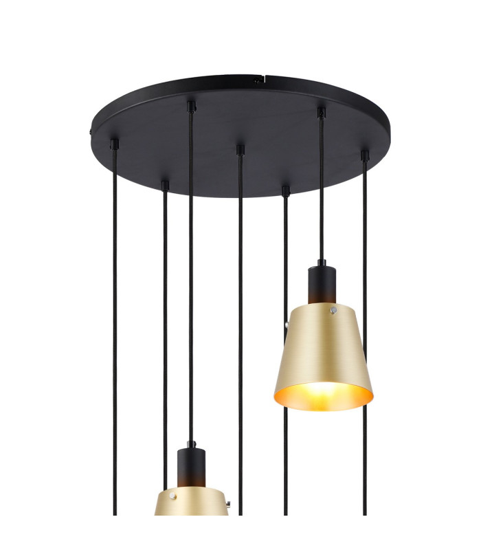 Greenport 58cm Round Pendant 16cm x 14cm Shade 7 Light E27 Sand Black/Brass/Gold Metal Shade-5