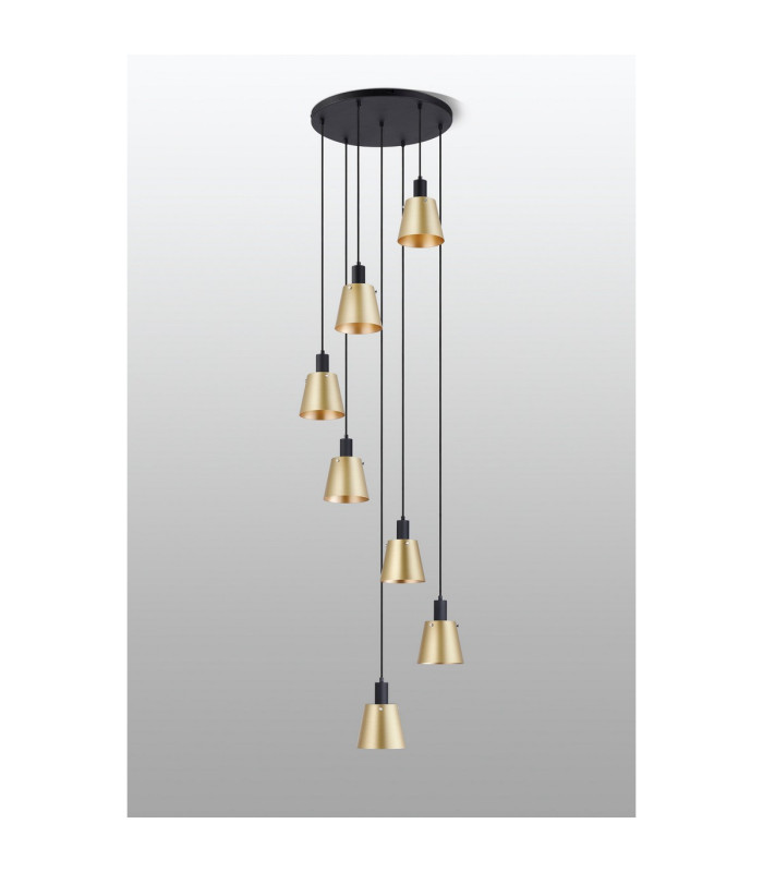Greenport 58cm Round Pendant 16cm x 14cm Shade 7 Light E27 Sand Black/Brass/Gold Metal Shade-8