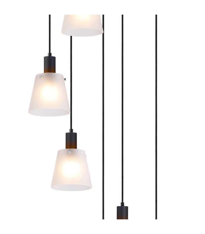 Greenport 58cm Round Pendant 16cm x 14cm Shade 7 Light E27 Sand Black/Frosted White Glass Shade-6