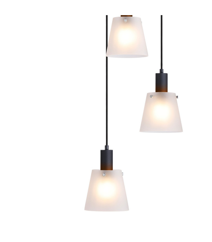 Greenport 58cm Round Pendant 16cm x 14cm Shade 7 Light E27 Sand Black/Frosted White Glass Shade-7