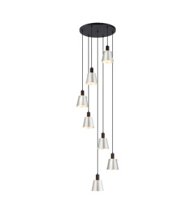 Greenport 58cm Round Pendant 16cm x 14cm Shade 7 Light E27 Sand Black/Light Grey/Silver Metal Shade-1