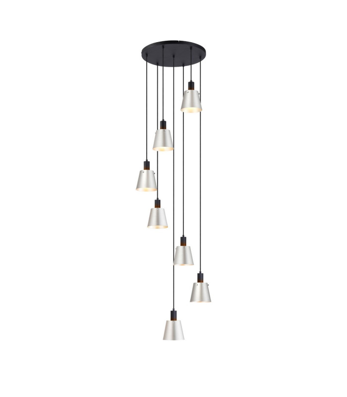 Greenport 58cm Round Pendant 16cm x 14cm Shade 7 Light E27 Sand Black/Light Grey/Silver Metal Shade-1