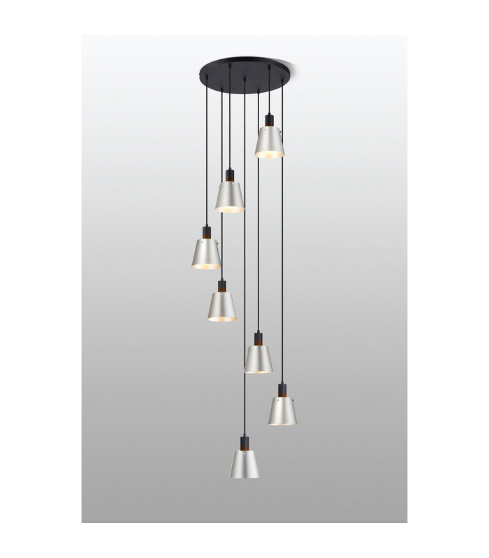 Greenport 58cm Round Pendant 16cm x 14cm Shade 7 Light E27 Sand Black/Light Grey/Silver Metal Shade-3