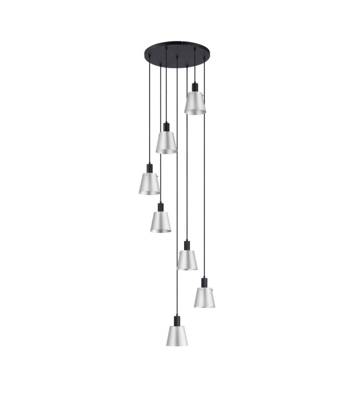 Greenport 58cm Round Pendant 16cm x 14cm Shade 7 Light E27 Sand Black/Light Grey/Silver Metal Shade-4