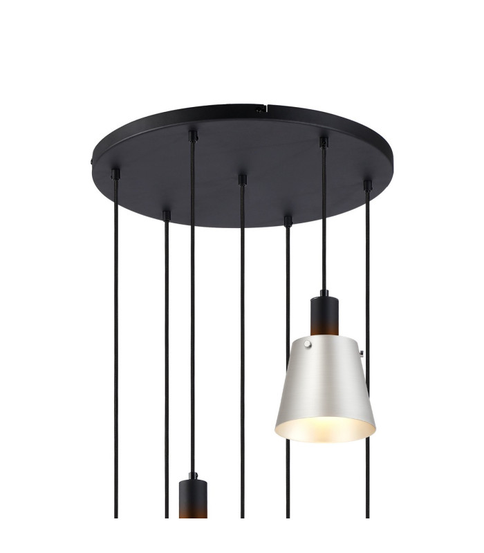 Greenport 58cm Round Pendant 16cm x 14cm Shade 7 Light E27 Sand Black/Light Grey/Silver Metal Shade-5