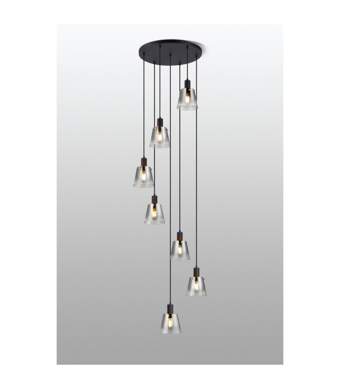 Greenport 58cm Round Pendant 16cm x 14cm Shade 7 Light E27 Sand Black/Smoke Faded Glass Shade-3