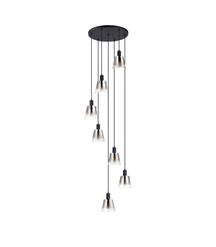 Greenport 58cm Round Pendant 16cm x 14cm Shade 7 Light E27 Sand Black/Smoke Faded Glass Shade-4