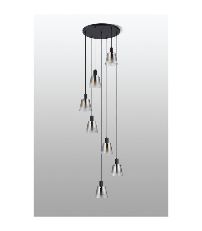 Greenport 58cm Round Pendant 16cm x 14cm Shade 7 Light E27 Sand Black/Smoke Faded Glass Shade-8