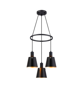 Greenport 48cm Ring Pendant 16cm x 14cm Shade 3 Light E27 Sand Black/Black/Gold Metal Shade-1