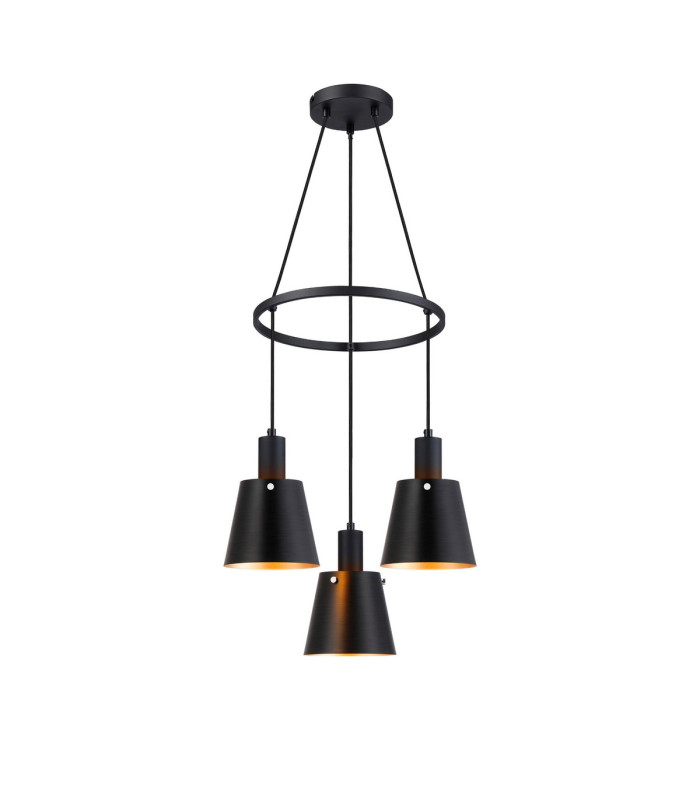 Greenport 48cm Ring Pendant 16cm x 14cm Shade 3 Light E27 Sand Black/Black/Gold Metal Shade-1