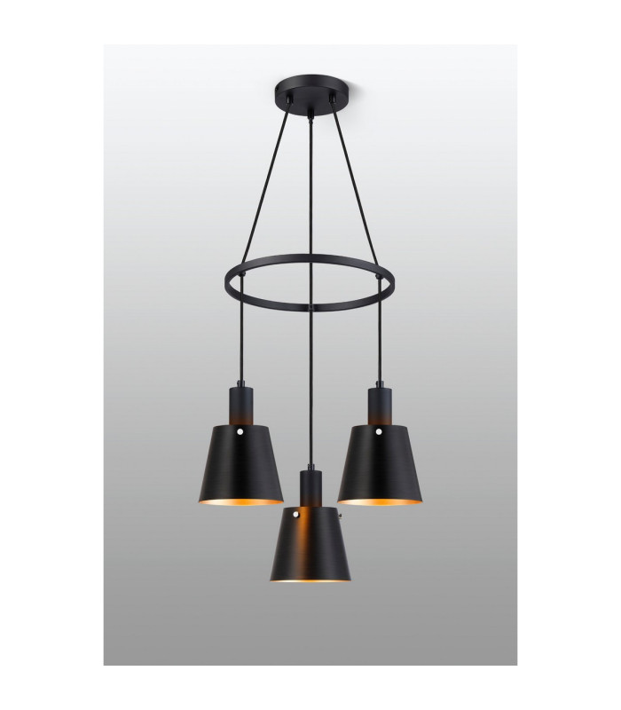 Greenport 48cm Ring Pendant 16cm x 14cm Shade 3 Light E27 Sand Black/Black/Gold Metal Shade-3