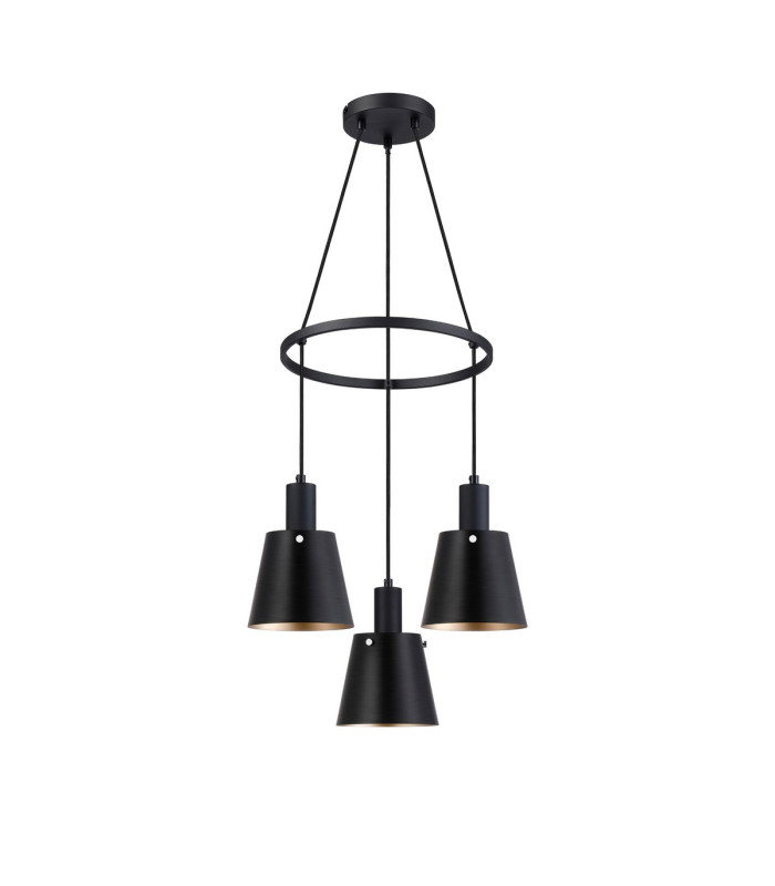 Greenport 48cm Ring Pendant 16cm x 14cm Shade 3 Light E27 Sand Black/Black/Gold Metal Shade-4