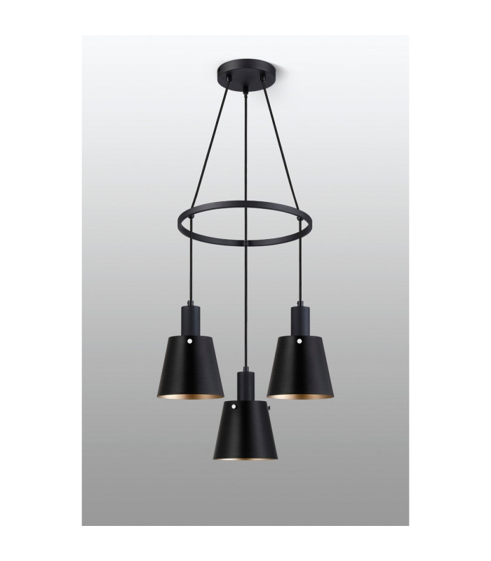 Greenport 48cm Ring Pendant 16cm x 14cm Shade 3 Light E27 Sand Black/Black/Gold Metal Shade-8