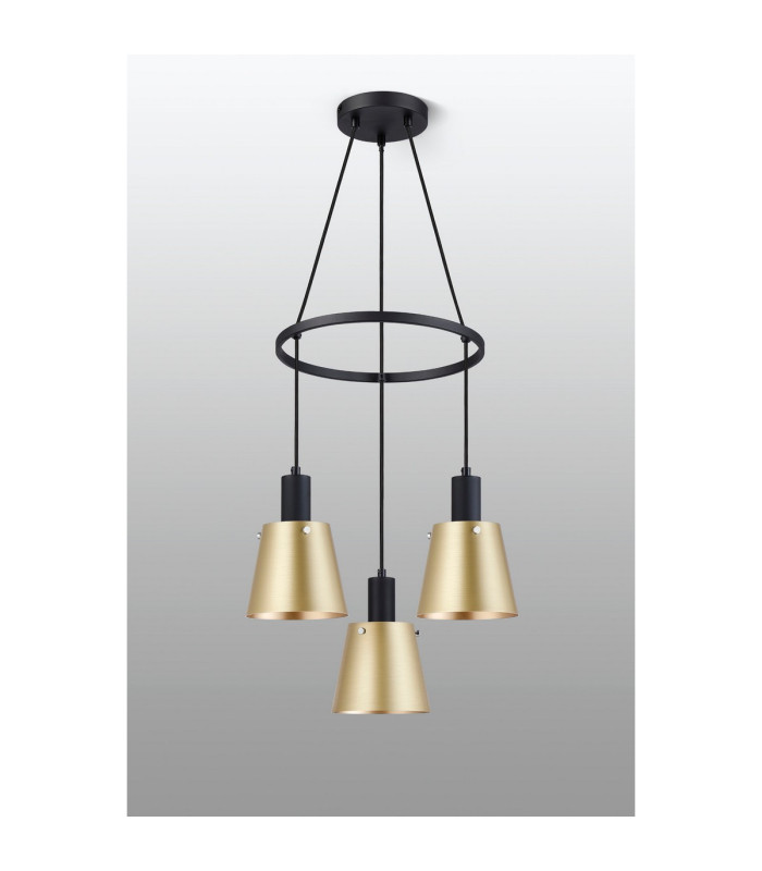 Greenport 48cm Ring Pendant 16cm x 14cm Shade 3 Light E27 Sand Black/Brass/Gold Metal Shade-8