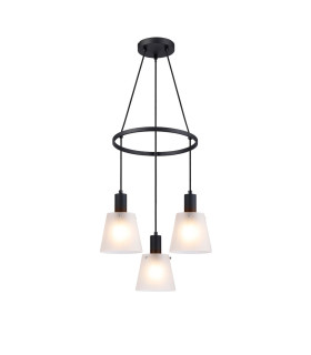 Greenport 48cm Ring Pendant 16cm x 14cm Shade 3 Light E27 Sand Black/Frosted White Glass Shade-1