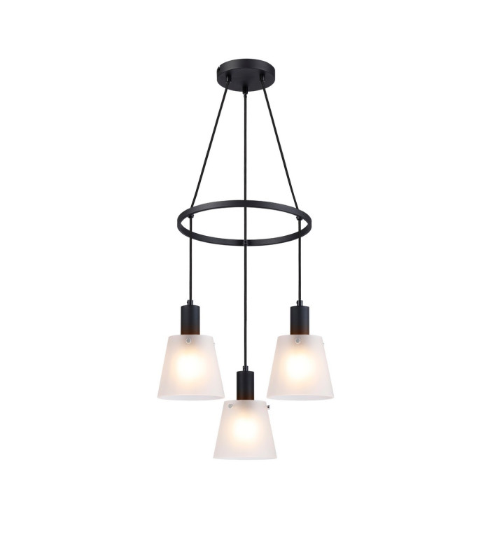 Greenport 48cm Ring Pendant 16cm x 14cm Shade 3 Light E27 Sand Black/Frosted White Glass Shade-1