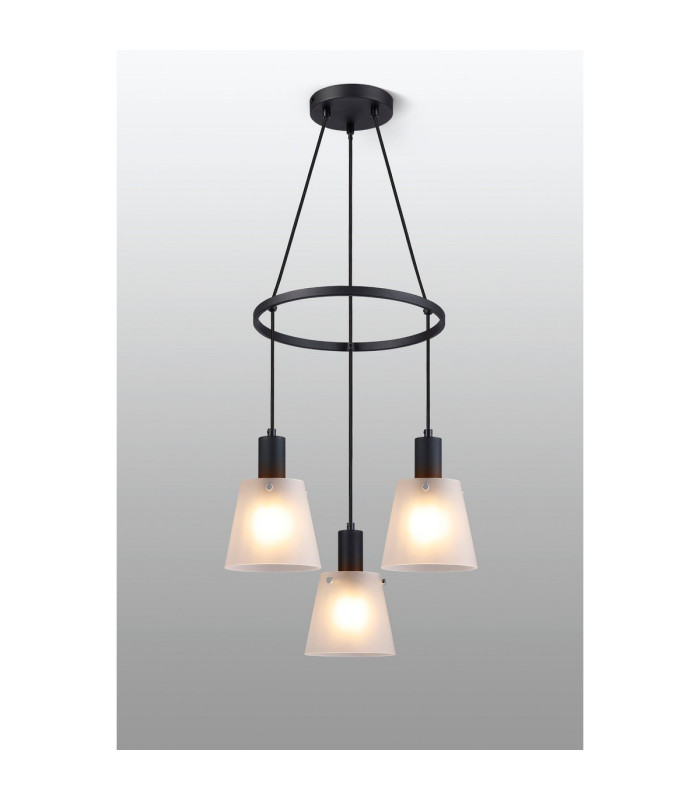 Greenport 48cm Ring Pendant 16cm x 14cm Shade 3 Light E27 Sand Black/Frosted White Glass Shade-3