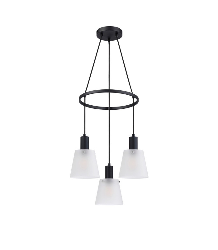 Greenport 48cm Ring Pendant 16cm x 14cm Shade 3 Light E27 Sand Black/Frosted White Glass Shade-4
