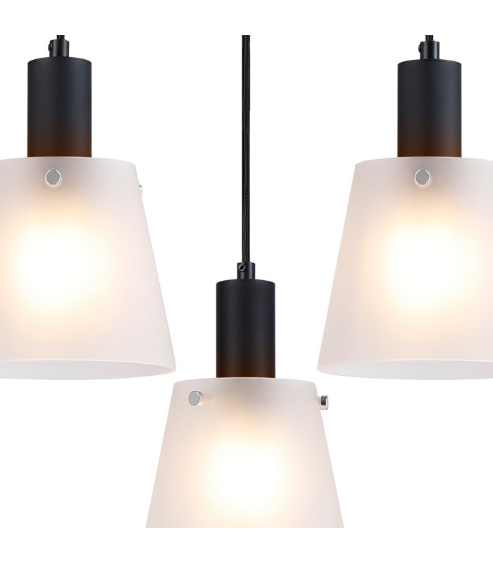 Greenport 48cm Ring Pendant 16cm x 14cm Shade 3 Light E27 Sand Black/Frosted White Glass Shade-7