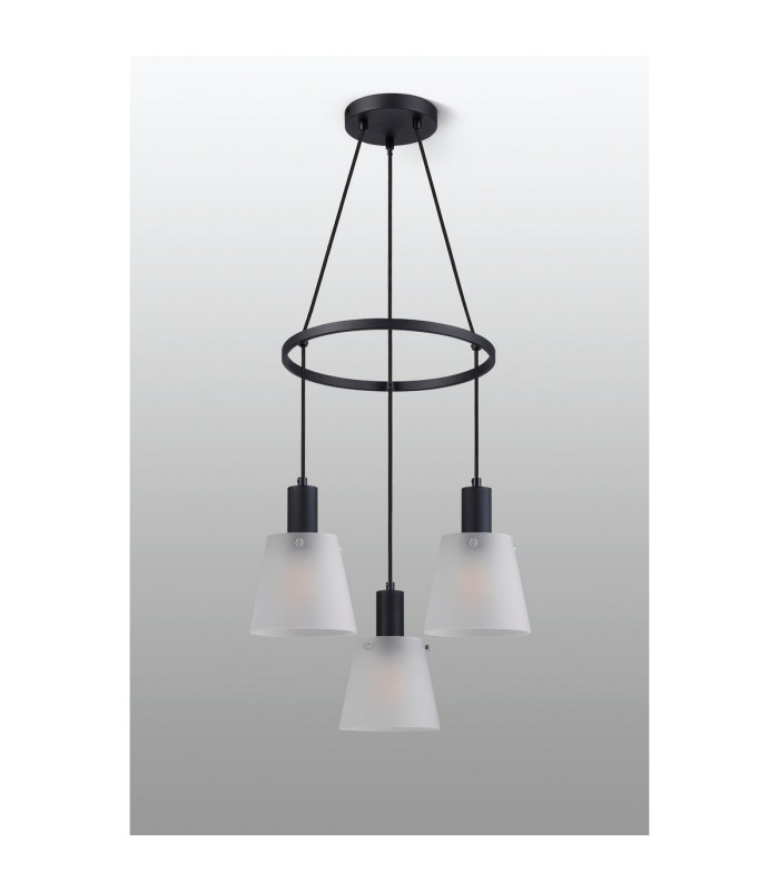 Greenport 48cm Ring Pendant 16cm x 14cm Shade 3 Light E27 Sand Black/Frosted White Glass Shade-8