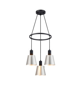 Greenport 48cm Ring Pendant 16cm x 14cm Shade 3 Light E27 Sand Black/Light Grey/Silver Metal Shade-1