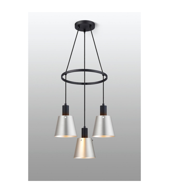 Greenport 48cm Ring Pendant 16cm x 14cm Shade 3 Light E27 Sand Black/Light Grey/Silver Metal Shade-3