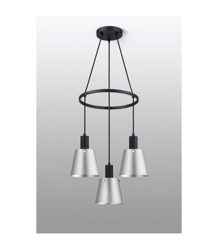 Greenport 48cm Ring Pendant 16cm x 14cm Shade 3 Light E27 Sand Black/Light Grey/Silver Metal Shade-8