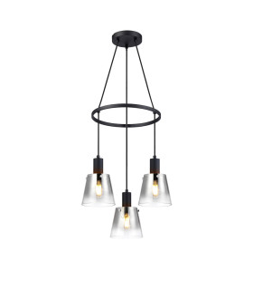 Greenport 48cm Ring Pendant 16cm x 14cm Shade 3 Light E27 Sand Black/Smoke Faded Glass Shade-1