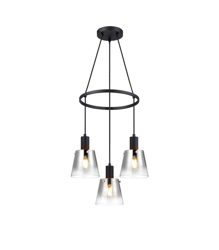 Greenport 48cm Ring Pendant 16cm x 14cm Shade 3 Light E27 Sand Black/Smoke Faded Glass Shade-1