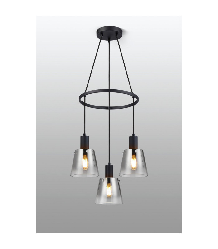 Greenport 48cm Ring Pendant 16cm x 14cm Shade 3 Light E27 Sand Black/Smoke Faded Glass Shade-3