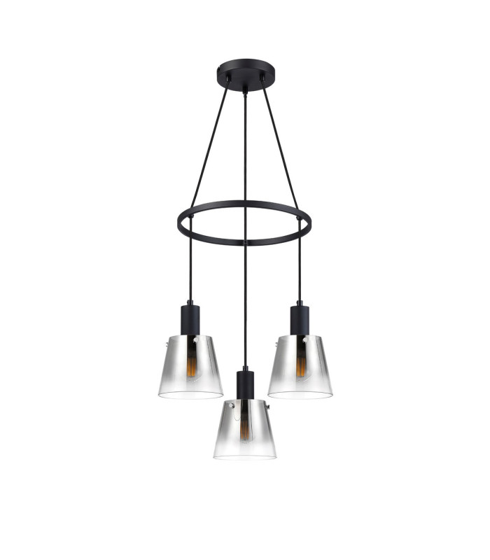 Greenport 48cm Ring Pendant 16cm x 14cm Shade 3 Light E27 Sand Black/Smoke Faded Glass Shade-4