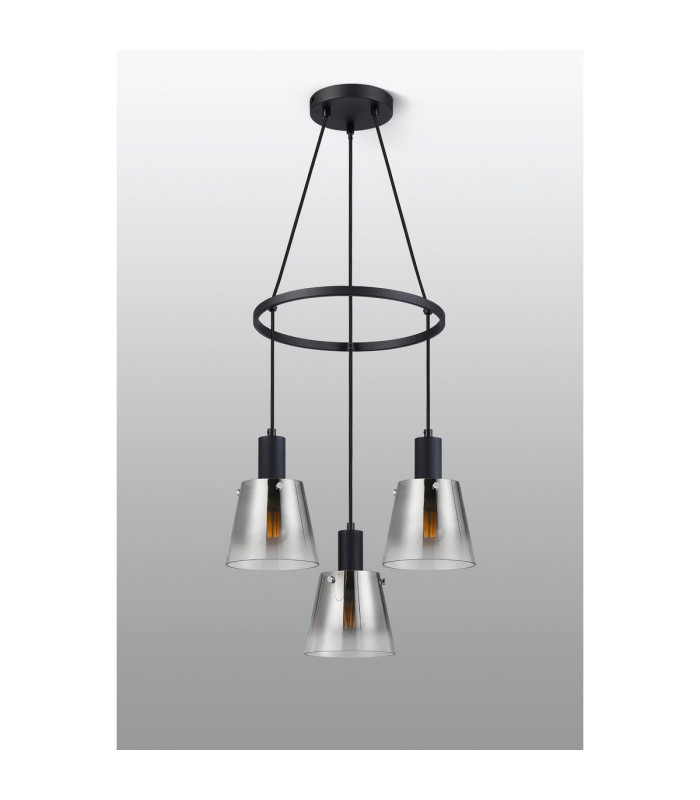 Greenport 48cm Ring Pendant 16cm x 14cm Shade 3 Light E27 Sand Black/Smoke Faded Glass Shade-8