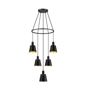 Greenport 61cm Ring Pendant 16cm x 14cm Shade 5 Light E27 Sand Black/Black/Gold Metal Shade-1