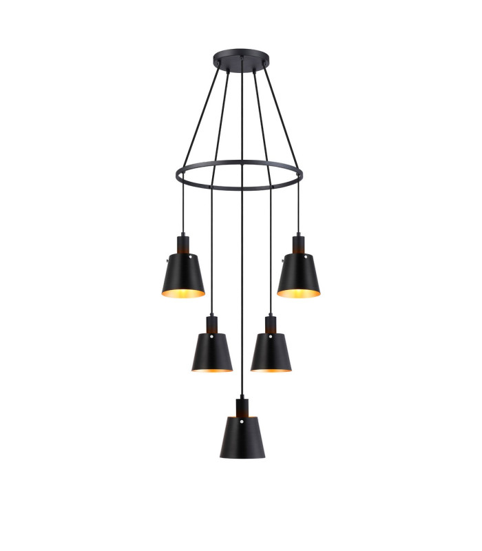 Greenport 61cm Ring Pendant 16cm x 14cm Shade 5 Light E27 Sand Black/Black/Gold Metal Shade-1