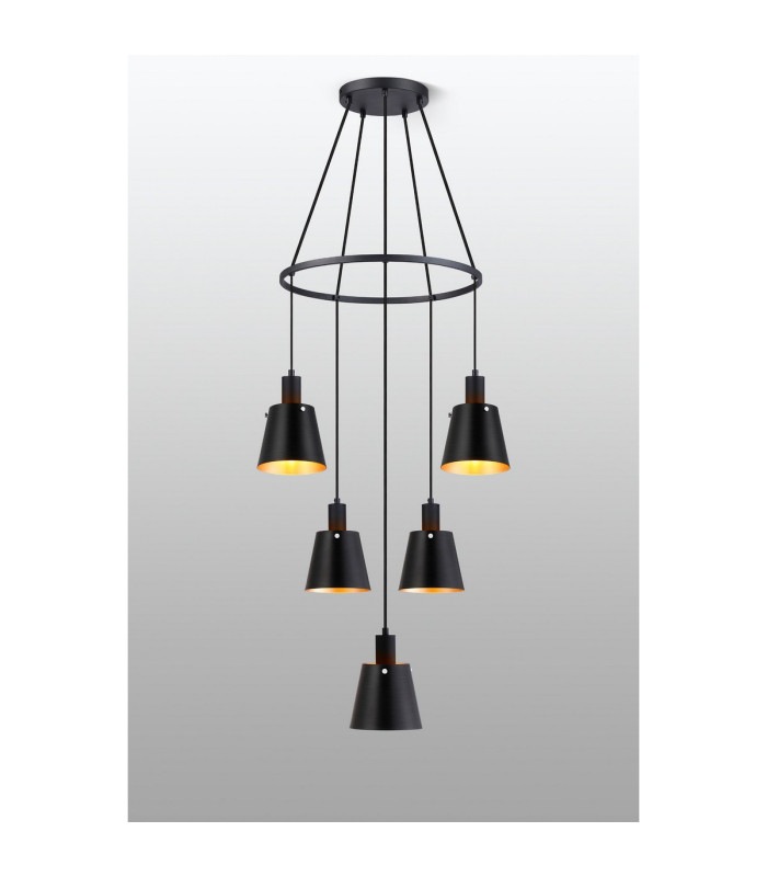 Greenport 61cm Ring Pendant 16cm x 14cm Shade 5 Light E27 Sand Black/Black/Gold Metal Shade-3
