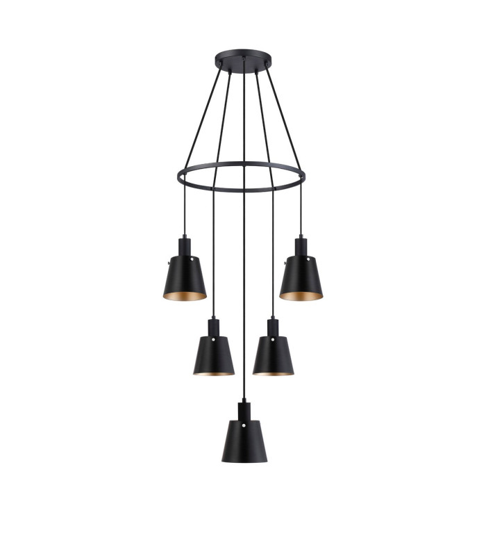 Greenport 61cm Ring Pendant 16cm x 14cm Shade 5 Light E27 Sand Black/Black/Gold Metal Shade-5
