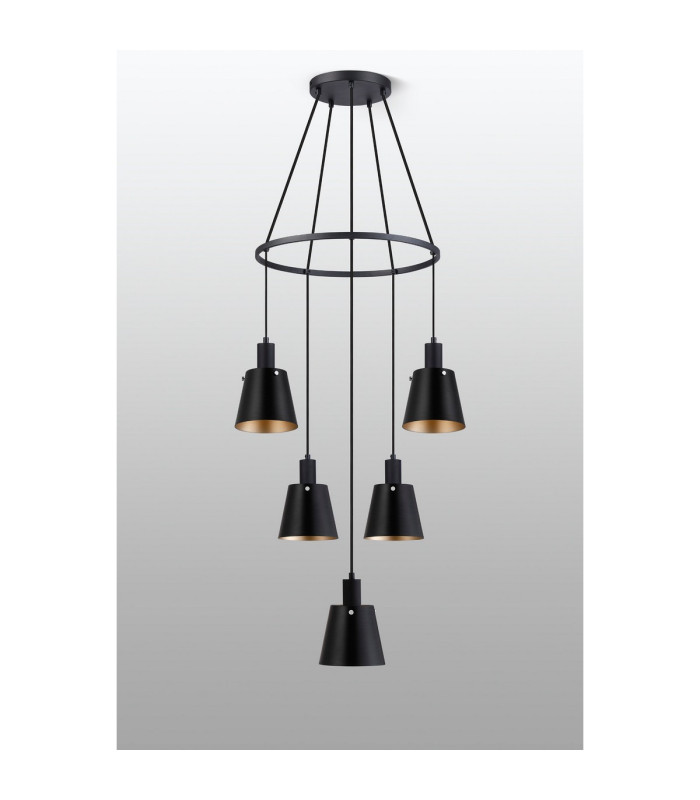 Greenport 61cm Ring Pendant 16cm x 14cm Shade 5 Light E27 Sand Black/Black/Gold Metal Shade-10