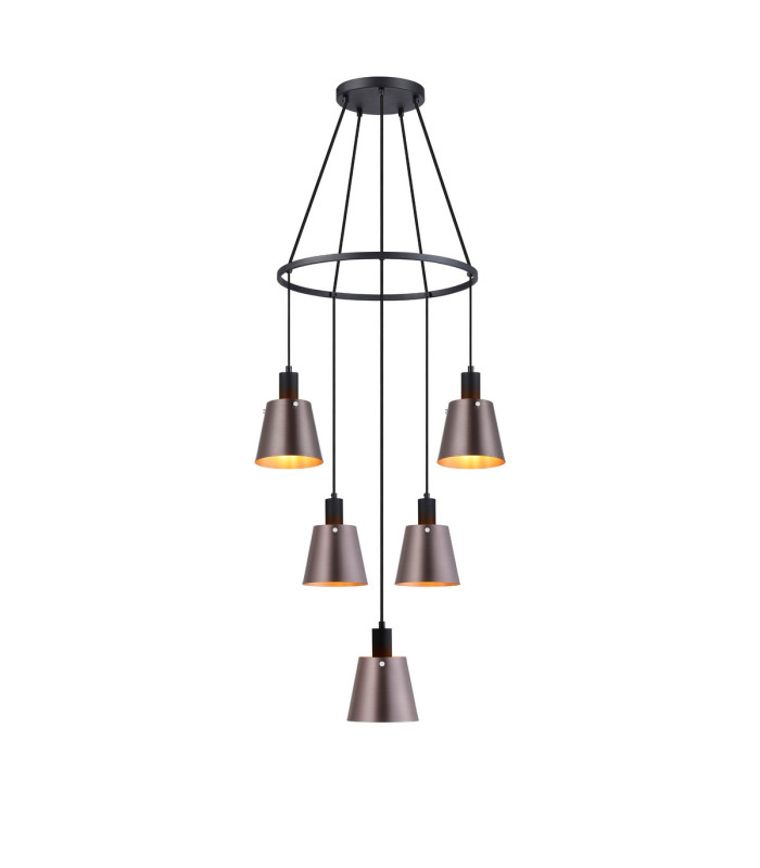 Greenport 61cm Ring Pendant 16cm x 14cm Shade 5 Light E27 Sand Black/Brown/Copper Metal Shade-1