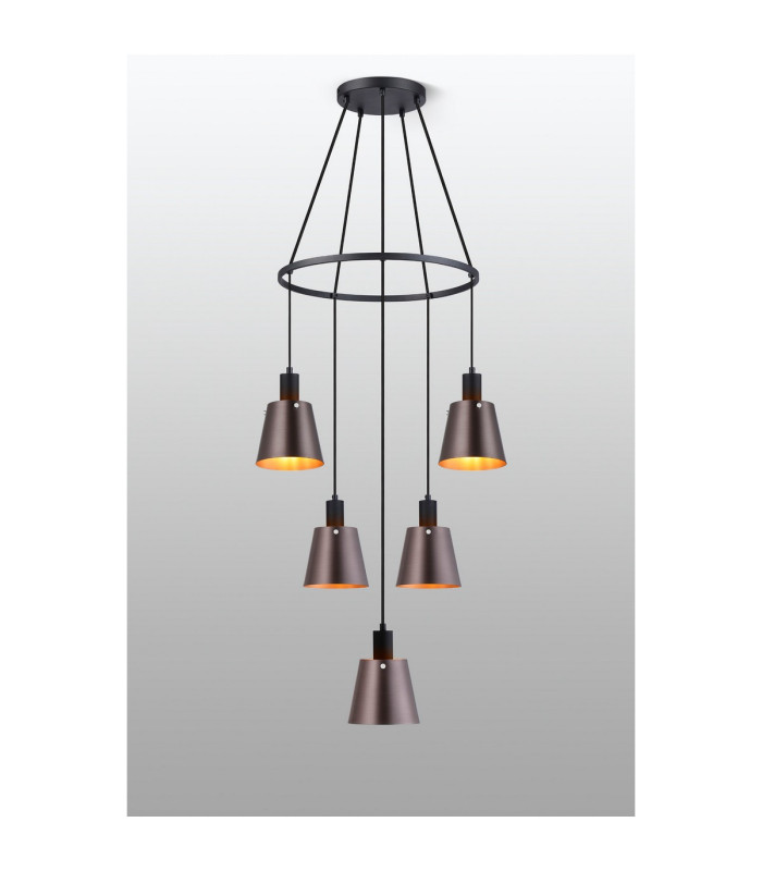 Greenport 61cm Ring Pendant 16cm x 14cm Shade 5 Light E27 Sand Black/Brown/Copper Metal Shade-3