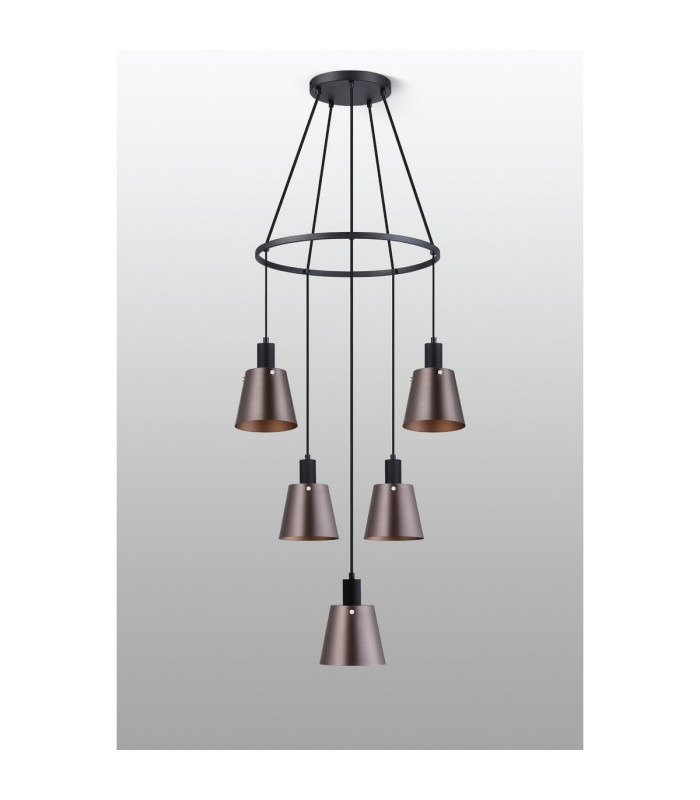 Greenport 61cm Ring Pendant 16cm x 14cm Shade 5 Light E27 Sand Black/Brown/Copper Metal Shade-9