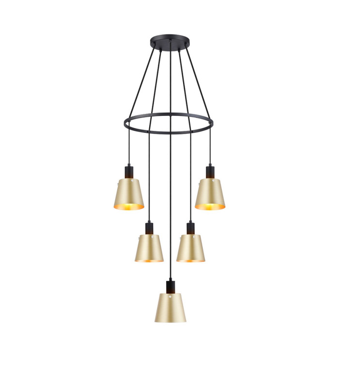 Greenport 61cm Ring Pendant 16cm x 14cm Shade 5 Light E27 Sand Black/Brass/Gold Metal Shade-1