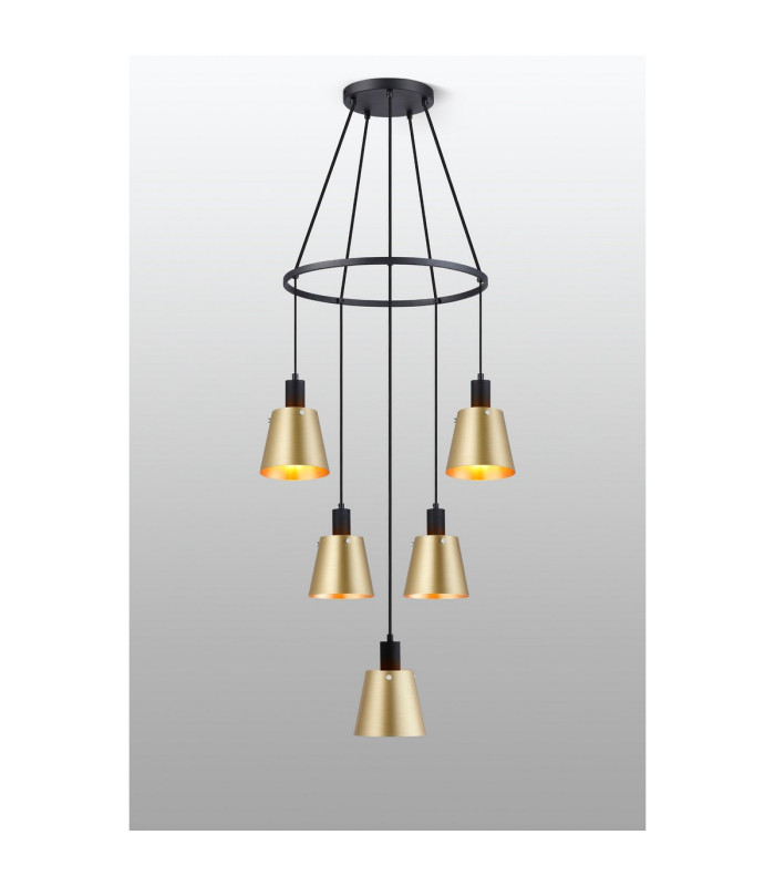 Greenport 61cm Ring Pendant 16cm x 14cm Shade 5 Light E27 Sand Black/Brass/Gold Metal Shade-3