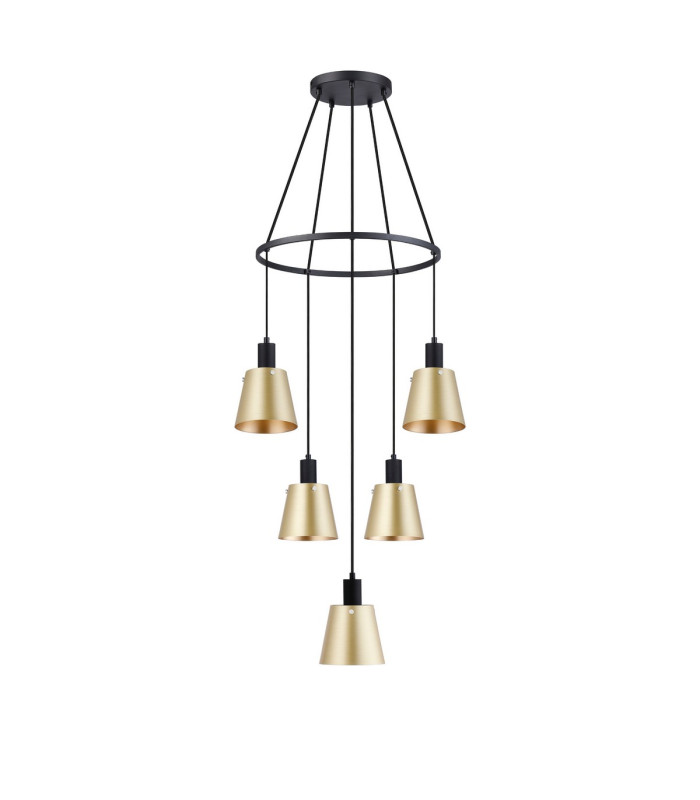 Greenport 61cm Ring Pendant 16cm x 14cm Shade 5 Light E27 Sand Black/Brass/Gold Metal Shade-4